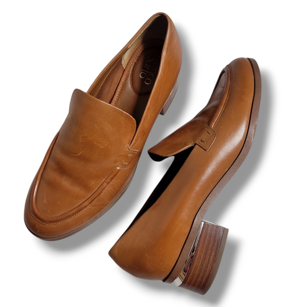 EUC Franco Sarto Leather Newbocca Cognac Business‎ Casual Loafers Slip On Shoes